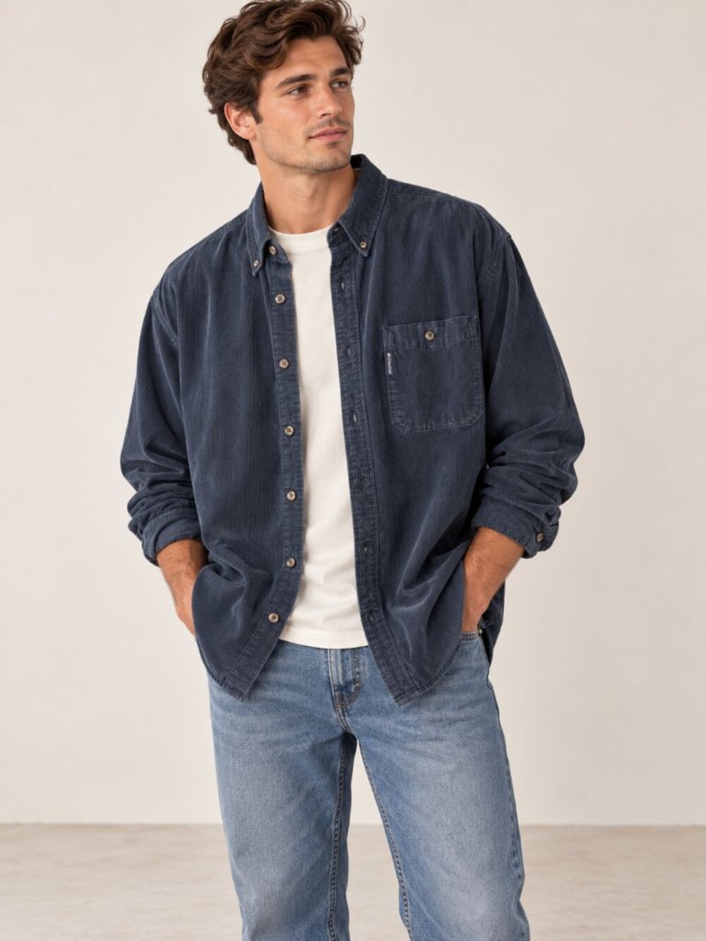 Columbia Mens XXL Navy Blue Corduroy Shirt 100% Cotton Gorpcore Outdoor Fall